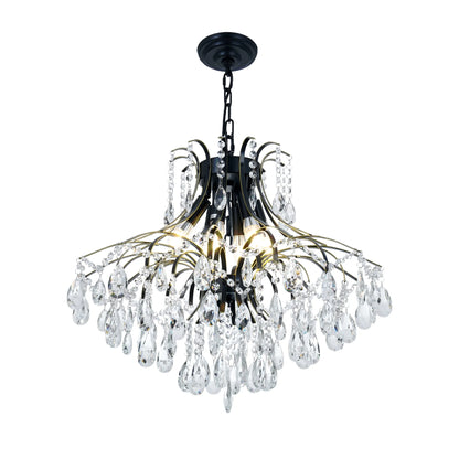 6-Light French Vintage Crystal Chandelier - Black & Gold Wrought Iron Ceiling Light with 23.6" Diameter, Adjustable 21.7" Chain & Wall Control, Dining room ceiling lighting fixtures