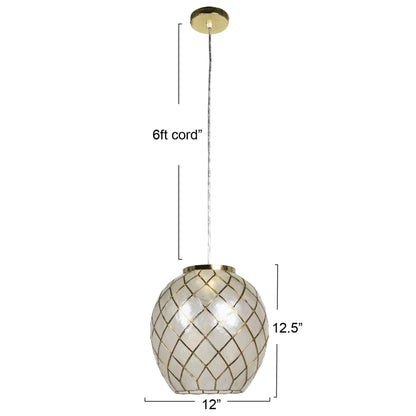 Robert Stevenson Lighting Marina Natural Capiz and Metal Orb Pendant Ceiling Light, Natural and Black