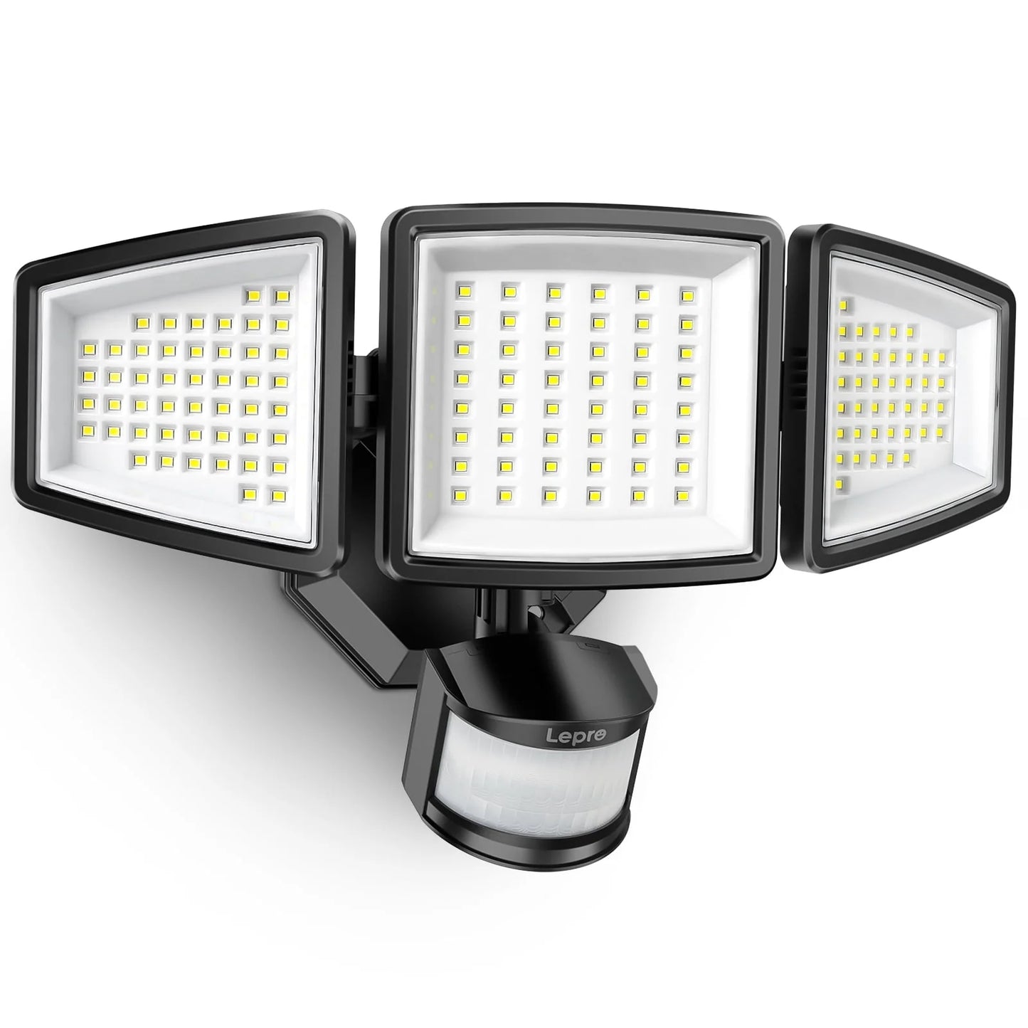 Lepro Motion Sensor Outdoor Light , LED Security Flood Lights with 3 Adjustable Heads, 270° Wide Lighting Angle, 27W 3200LM Super Bright, IP65 Waterproof for Yard Porch Garage, Black