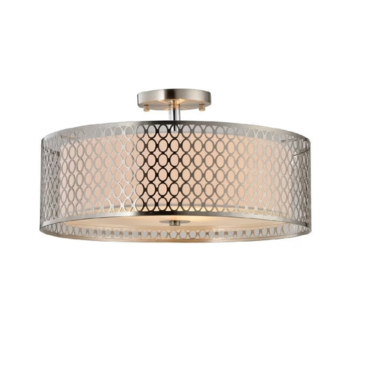 Woodbridge Lighting Spencer 3-Light Metal and Fabric Semi-Flush Mount in Nickel