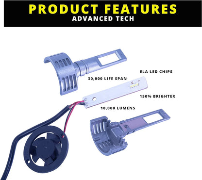 Alla Lighting 8000lm H11 LED Bulbs Extremely Super Bright ELA LED H8 H9 H11 Bulbs Replacement for Cars, Trucks, Motorcycles, 6500K Xenon White