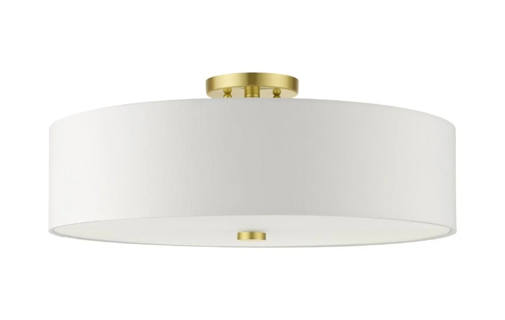 Livex Lighting Meridian 9" 5-Light Metal & Fabric Semi Flush in Satin Brass
