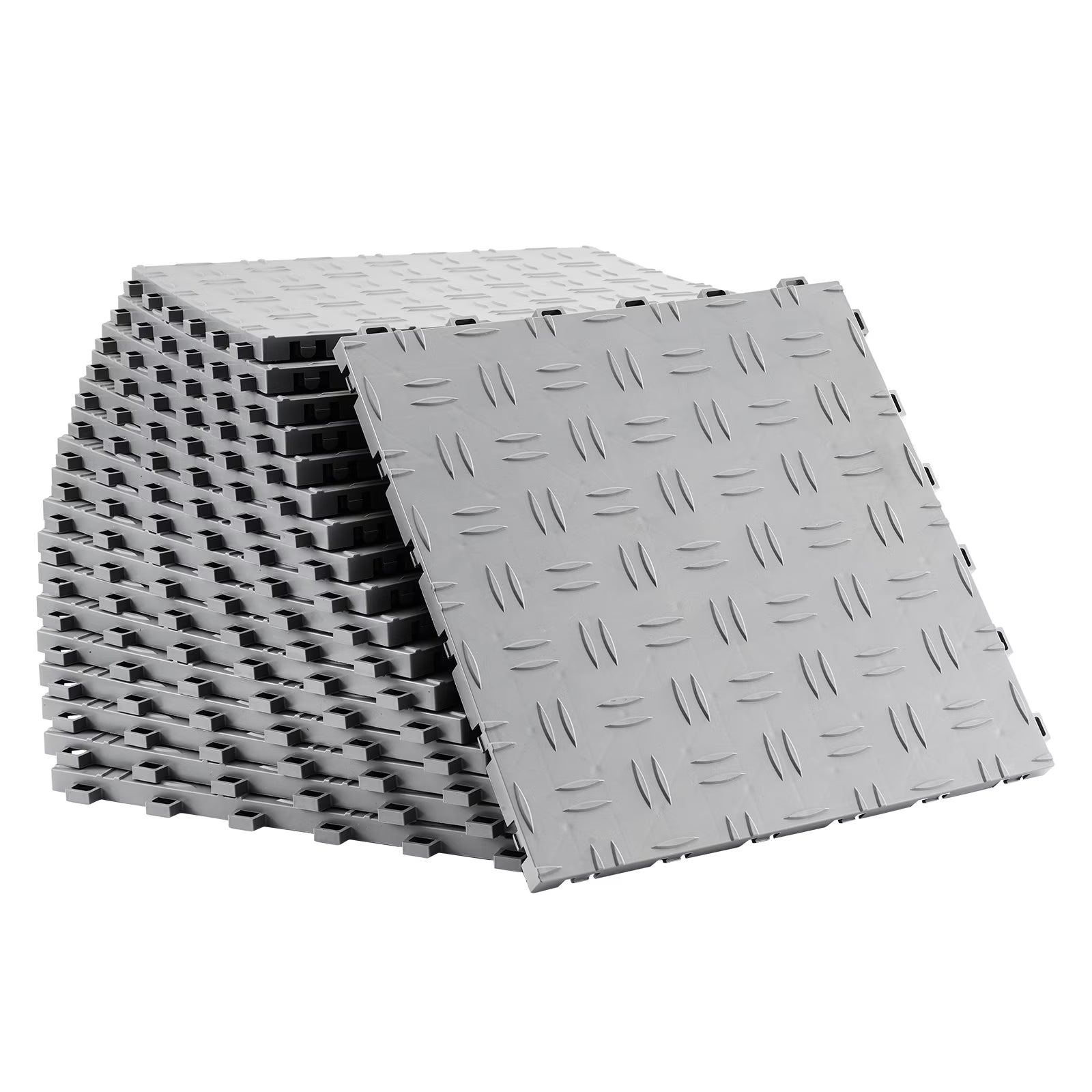 KFFKFF Garage Tiles 12x12 in 50 Piece Garage Floor Tiles Silver Interlocking