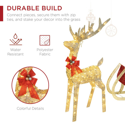 Best Choice Products Lighted Christmas 4ft Reindeer & Sleigh Outdoor Yard Decoration Set w/205 LED Lights, Stakes