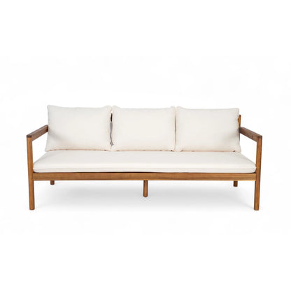 Christopher Knight Home Outdoor Patio 3-Seater Sofa with Rope Back and Cushions, Acacia Wood Frame, Cream+Teak