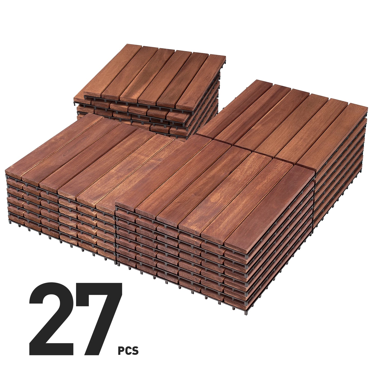 BuxWellBang 27pcs Wood Flooring Tiles for Indoor & Outdoor,11.8'' x 11.8'' x 0.8'',Brown