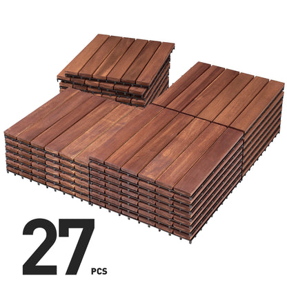 BuxWellBang 27pcs Wood Flooring Tiles for Indoor & Outdoor,11.8'' x 11.8'' x 0.8'',Brown