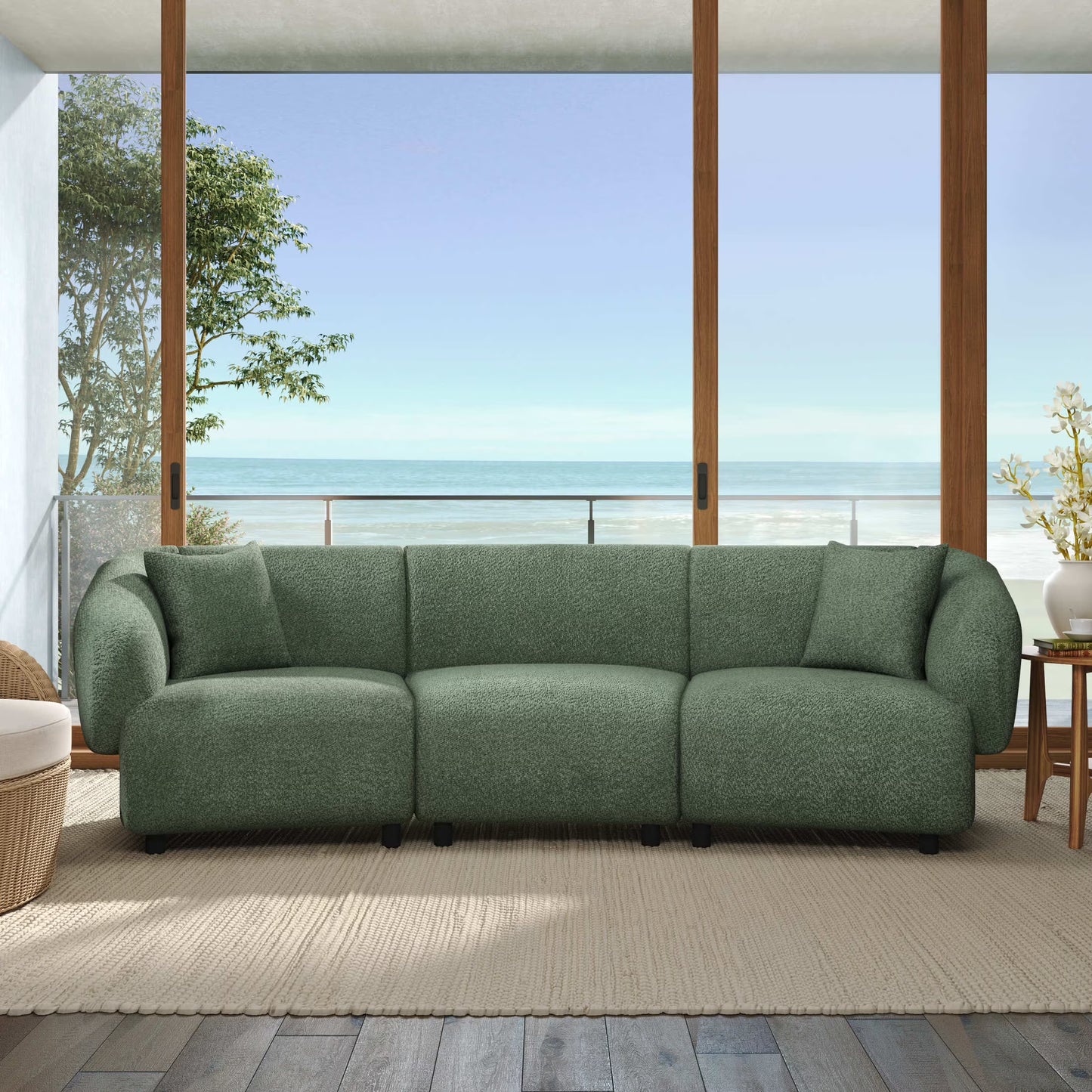 Christopher Knight Home 98.5" Curved Contemporary 3-Seat Sofa with Upholstered Plush Seating, Beige