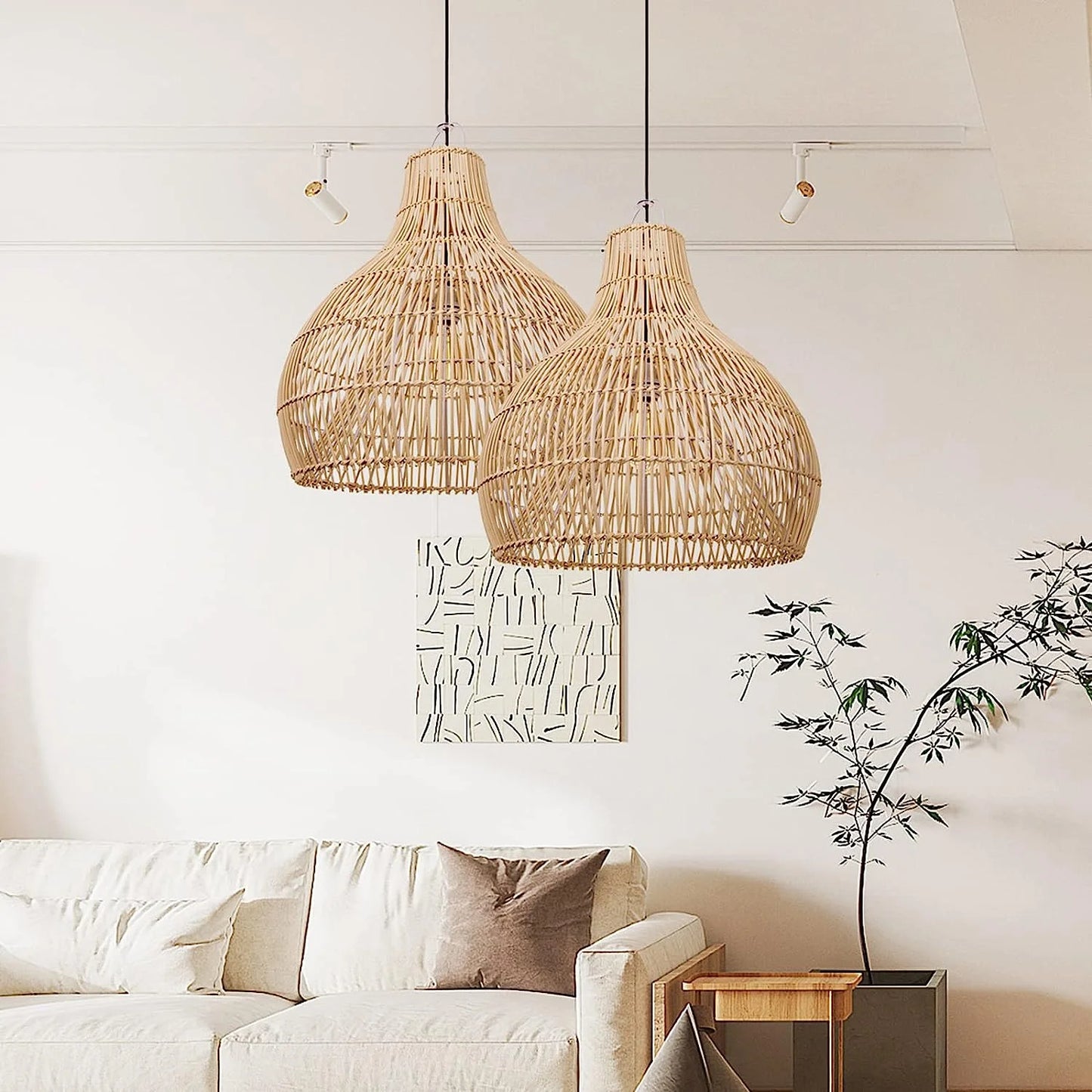 Arturesthome 1 Light Bohemian Pendant Light,Natural Rattan Materials Ceiling Chandelier Hanging Lamp Lighting Fixture for Hallway