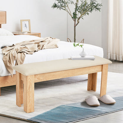 AVAWING 44" Dining Room Bench Set of 2, Wood & Linen Fabric Kitchen Benches, Beige & Natural