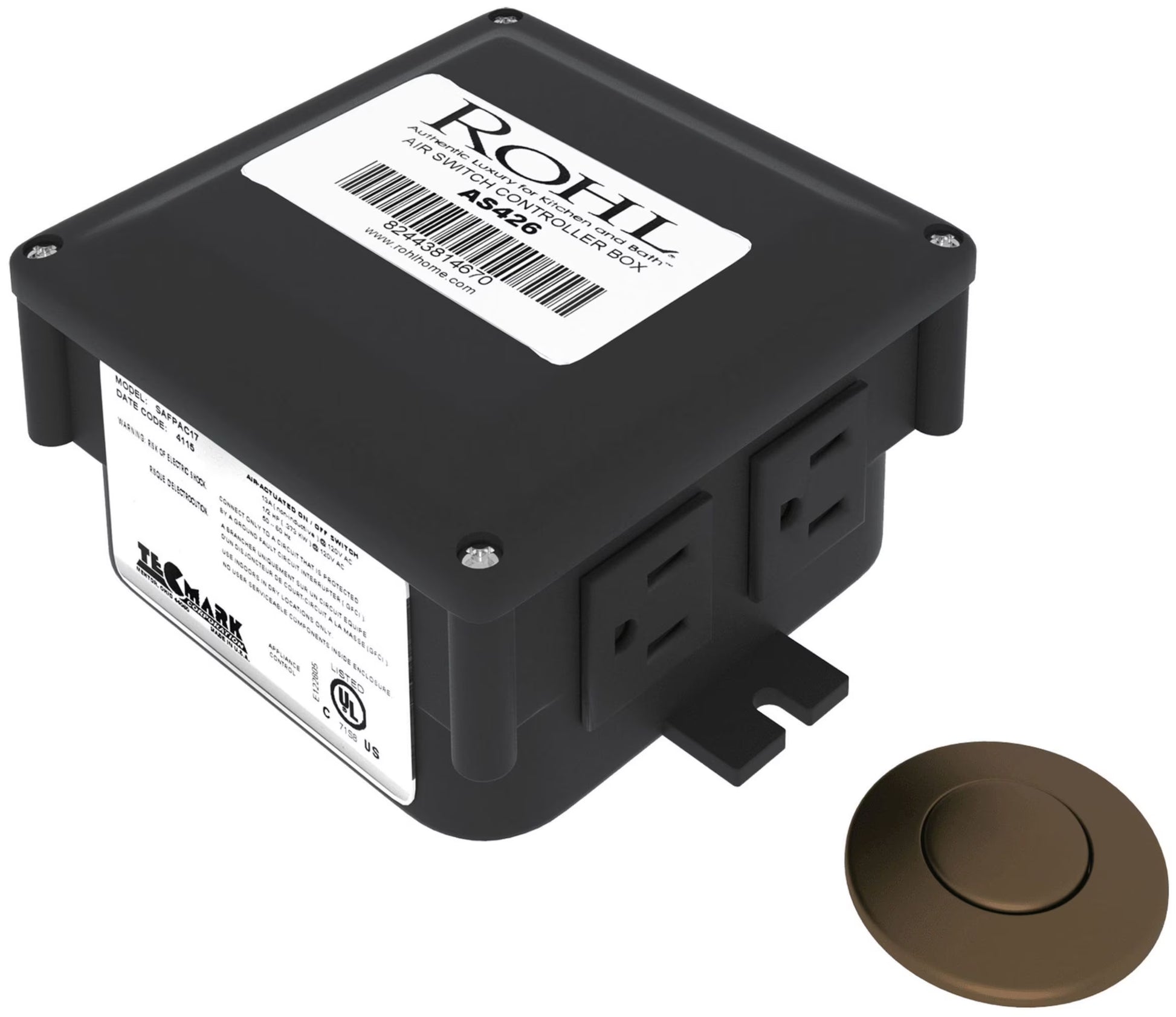 ROHL AS425, 15 Amps 120 Volts Satin Nickel Air Activated Electrical Switch