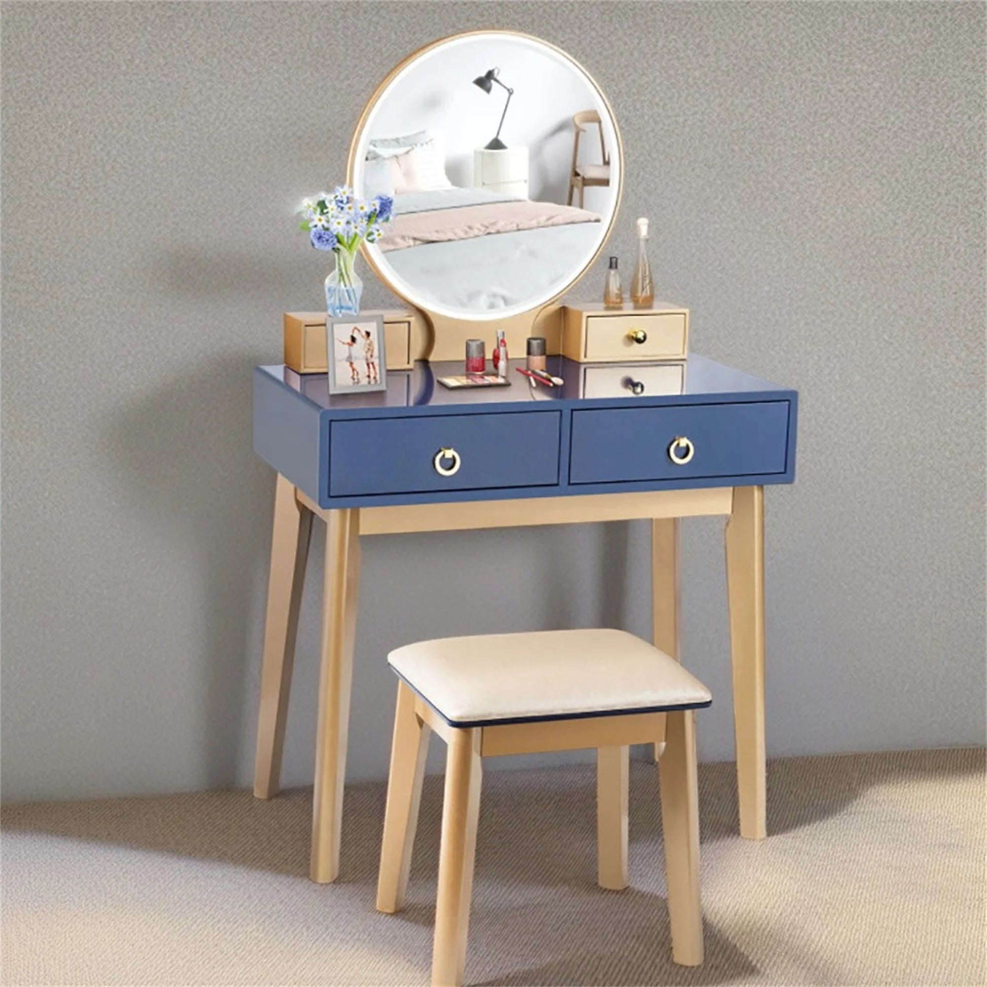 Kadyn Makeup Dressing Table Modern Vanity Set, Makeup Vanity Table Set 3 Color Lighting Dressing Table-Black