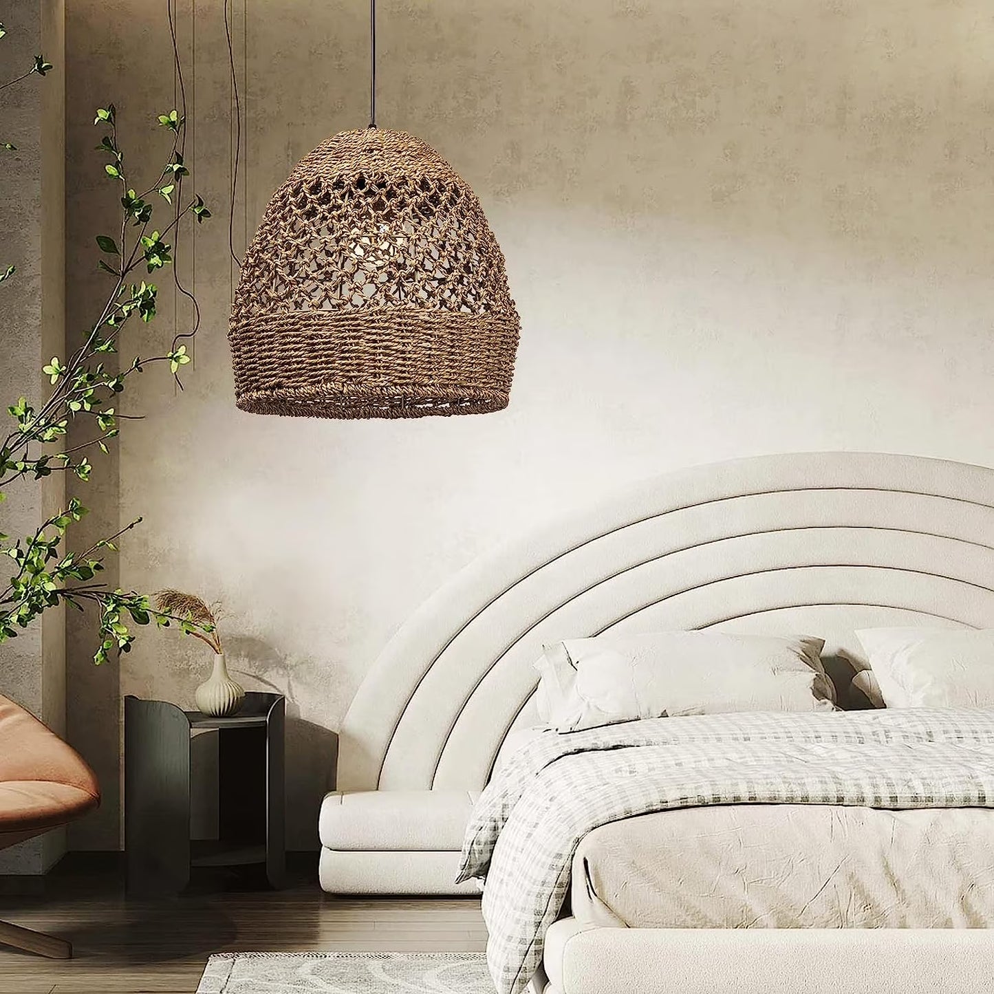 Arturesthome Creative Seagrass Pendant Lamp Rattan Lampshade Handmade Weave Lighting Modern Hanging Ceiling Light Fixture for Cafe Bar
