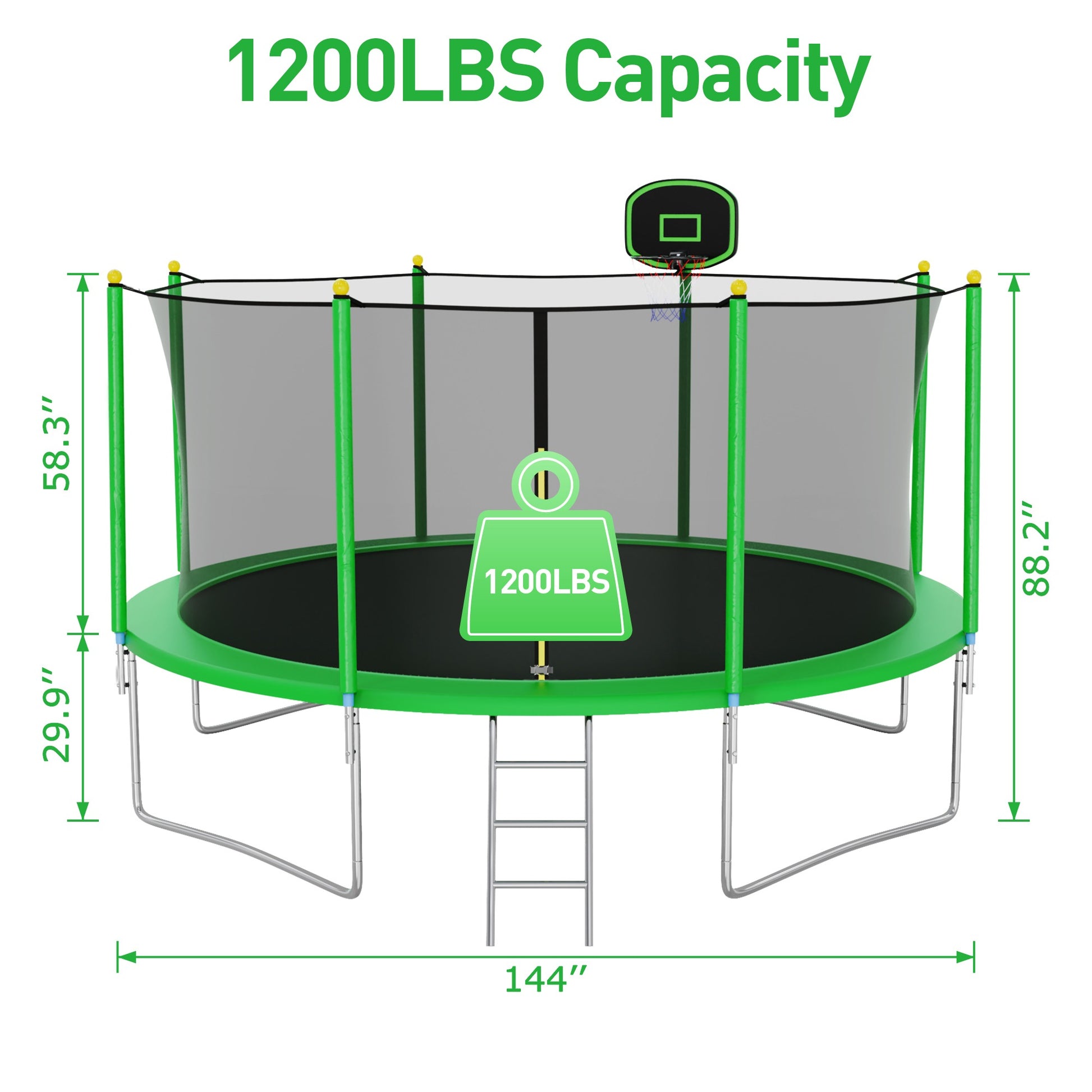 CITYLE 12FT Trampoline for Adults and Kids, No-Gap Design Heavy-Duty Outdoor Trampoline with Enclosure Net, Basketball Hoop, Lights, Wind Stakes, Christmas Birthday Gift