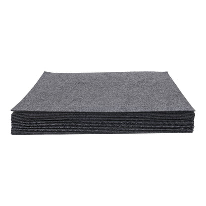 Dark Grey Carpet Tiles 24x24in, Low-Maintenance Polyester Fiber, Self-Adhesive 15-Pcs Set with Effortless Cleaning, Suitable for Hotels & Warehouses
