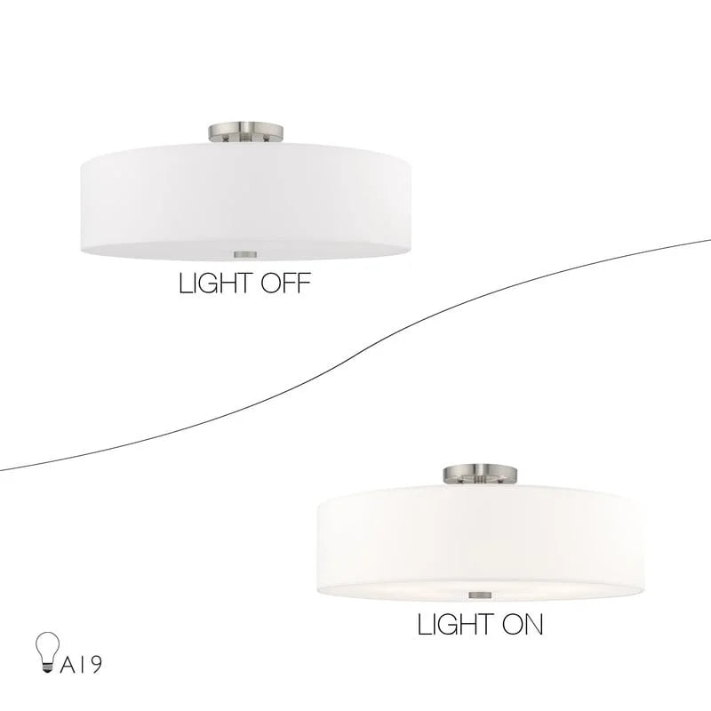 Livex Lighting Meridian 9" 5-Light Metal & Fabric Semi Flush in Satin Brass