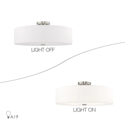Livex Lighting Meridian 9" 5-Light Metal & Fabric Semi Flush in Satin Brass