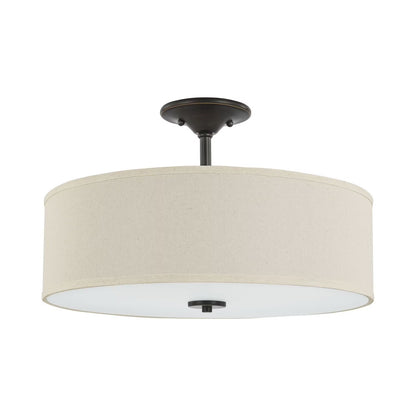 P350168-009-Progress Lighting-Inspire - Close-to-Ceiling Light - 3 Light - Drum Shade in Farmhouse style - 18 Inches wide by 11.5 Inches high-Brushed