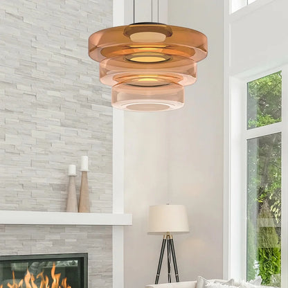 Arturesthome Contemporary Multi-Layer Clear Glass Pendant Lighting, Amber/Green/Grey