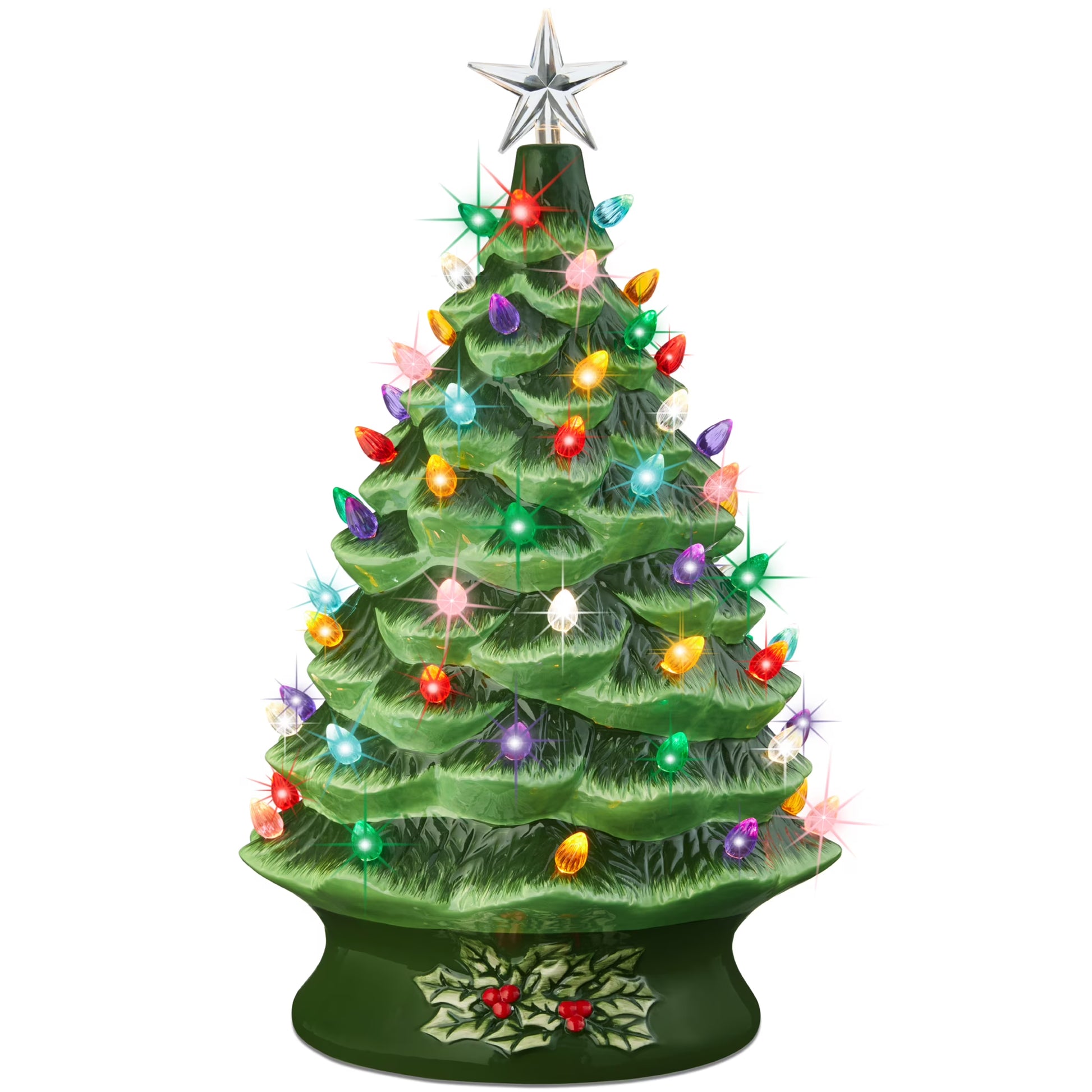 Best Choice Products 24in X-Large Pre-Lit Ceramic Christmas Tree Decor w/74 Multicolor Bulbs, LED Light - Green