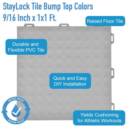 Greatmats StayLock Home Gym Bump Top Anti-Fatigue Commercial Waterproof PVC Floor Tile, Gray, 26 pack