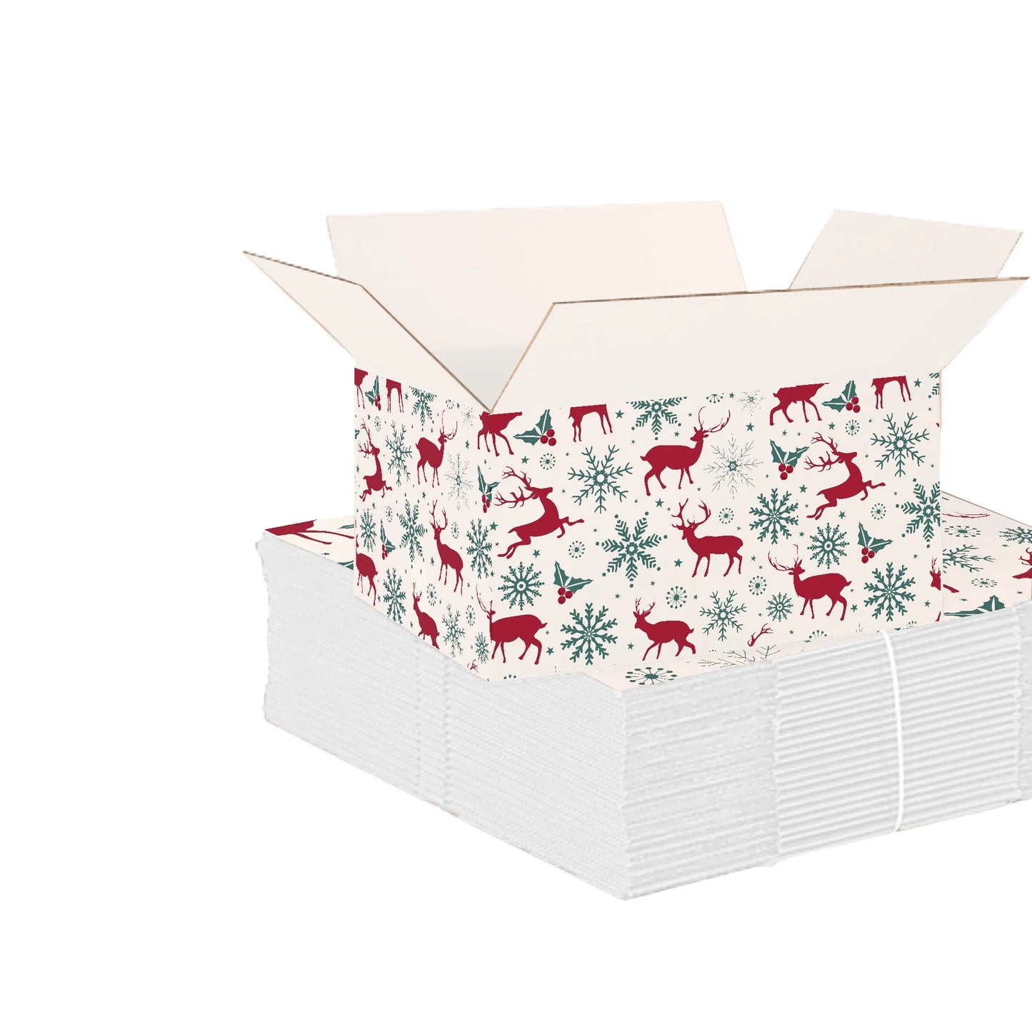 Ucanpack Christmas Packing Boxes 8x6x4 inch - 100 Pack Vintage Reindeer Printed Square Christmas Boxes - Holiday Shipping Box Made in USA Christmas Shipping Boxes Large