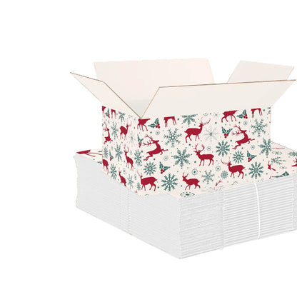 Ucanpack Christmas Packing Boxes 8x6x4 inch - 100 Pack Vintage Reindeer Printed Square Christmas Boxes - Holiday Shipping Box Made in USA Christmas Shipping Boxes Large