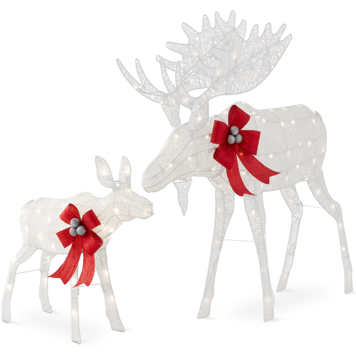 Best Choice Products 2-Piece Moose Family Lighted Christmas Yard Decor Set w/170 LED Lights, Stakes, Zip Ties - Gold