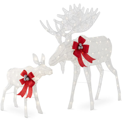 Best Choice Products 2-Piece Moose Family Lighted Christmas Yard Decor Set w/170 LED Lights, Stakes, Zip Ties - Gold