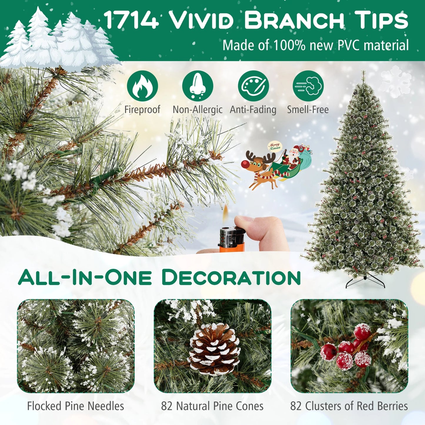 Costway 9 FT Artificial Christmas Tree with 360? Quick Power Connector 1714 Pine Needles