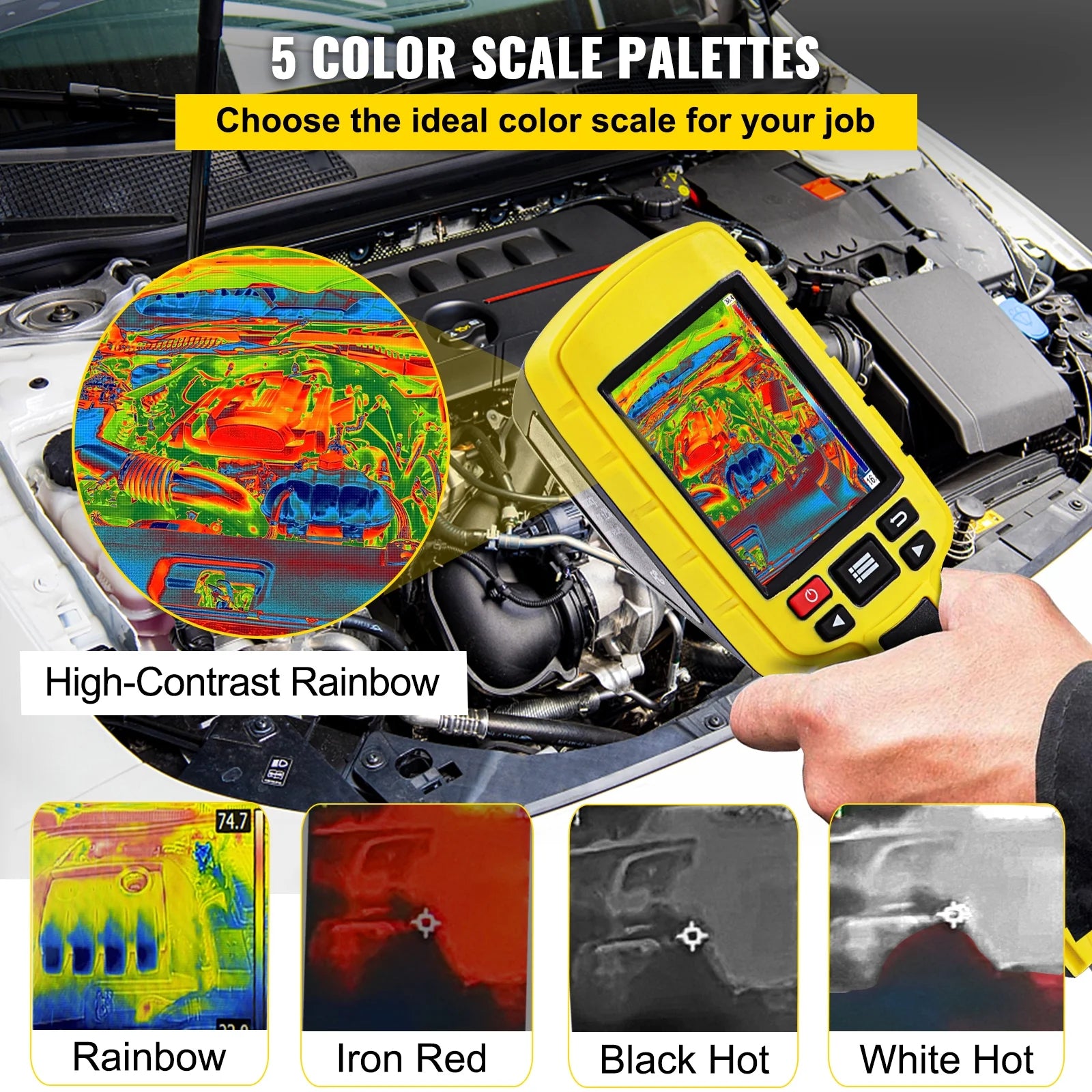 KFFKFF Thermal Imaging Camera, 60x60 (3600 Pixels) IR Resolution Infrared Camera with 2.8" Color Display Screen, Built-in SD Card and Li-ion Battery, for HVAC, Electrical System Automatic Detect
