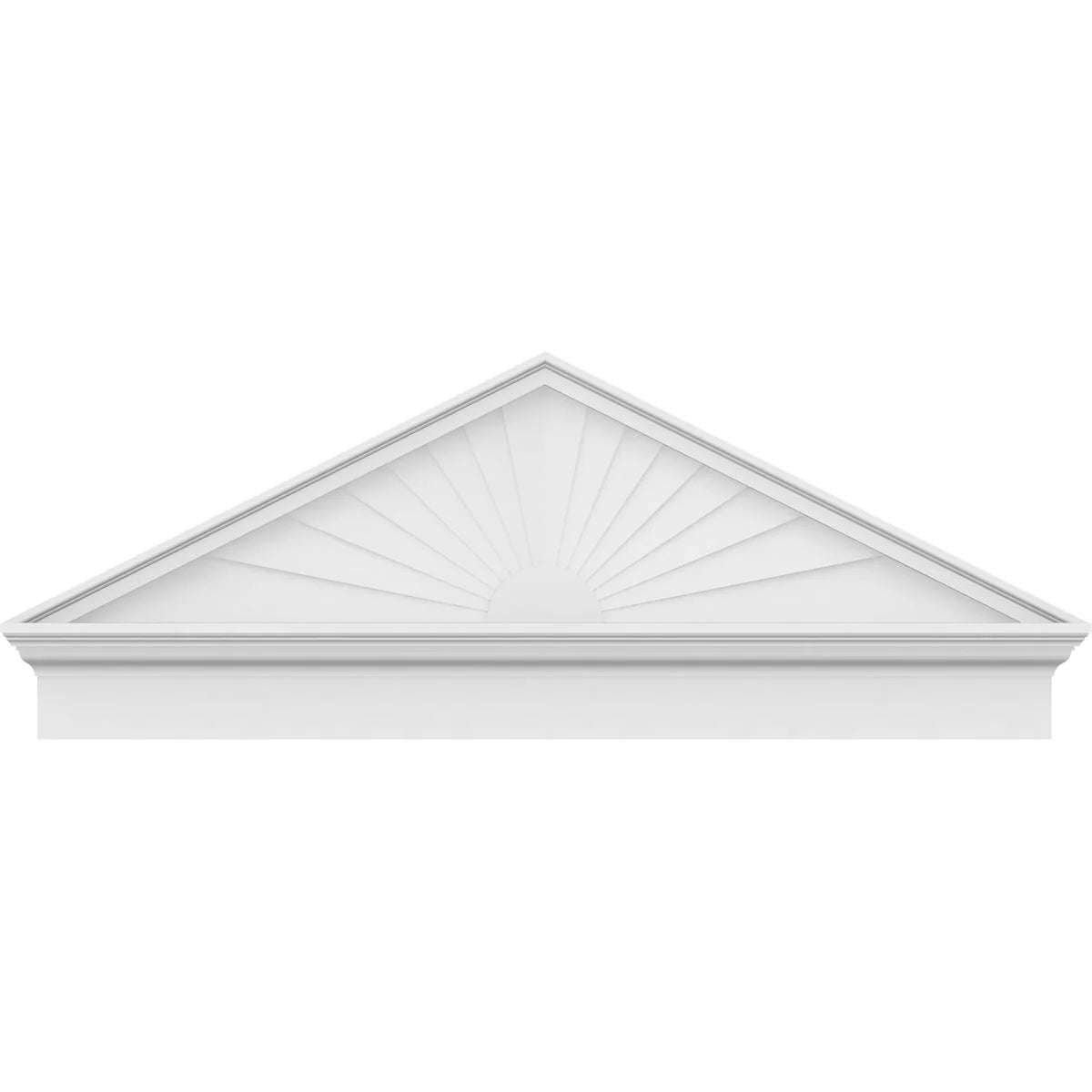 Ekena Millwork 52"W x 19-7/8"H x 2-3/4"P (Pitch 6/12) Peaked Cap Sunburst Architectural Grade PVC Combination Pediment