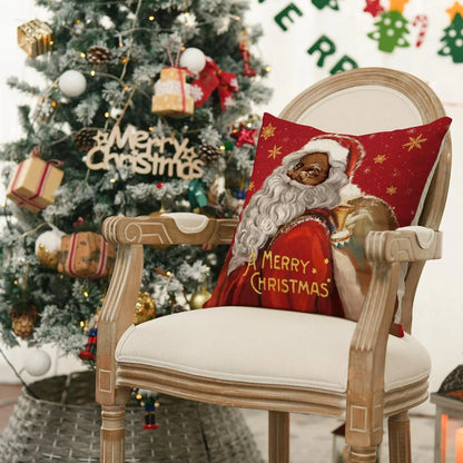 Artoid Mode Merry Christmas Santa Claus Angel Girl Xmas Pillow Covers 4-Pack 18 x 18 Red Black Square Decorative Winter Farmhouse Outdoor Throw Pillow Case