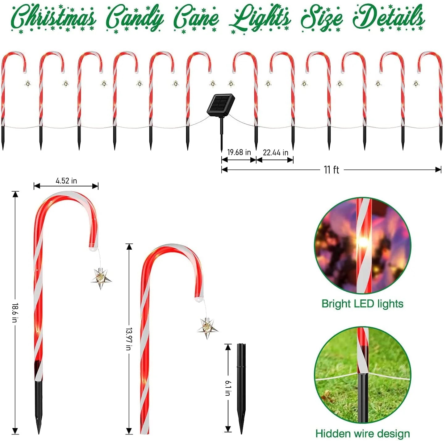 Outdoor Christmas Decorations,12 Pack Solar Christmas Candy Cane Lights with Wireless Remote Control & Bigger Solar Panel, 9 Modes Bright All Night Solar Christmas Yard Pathway Decorations