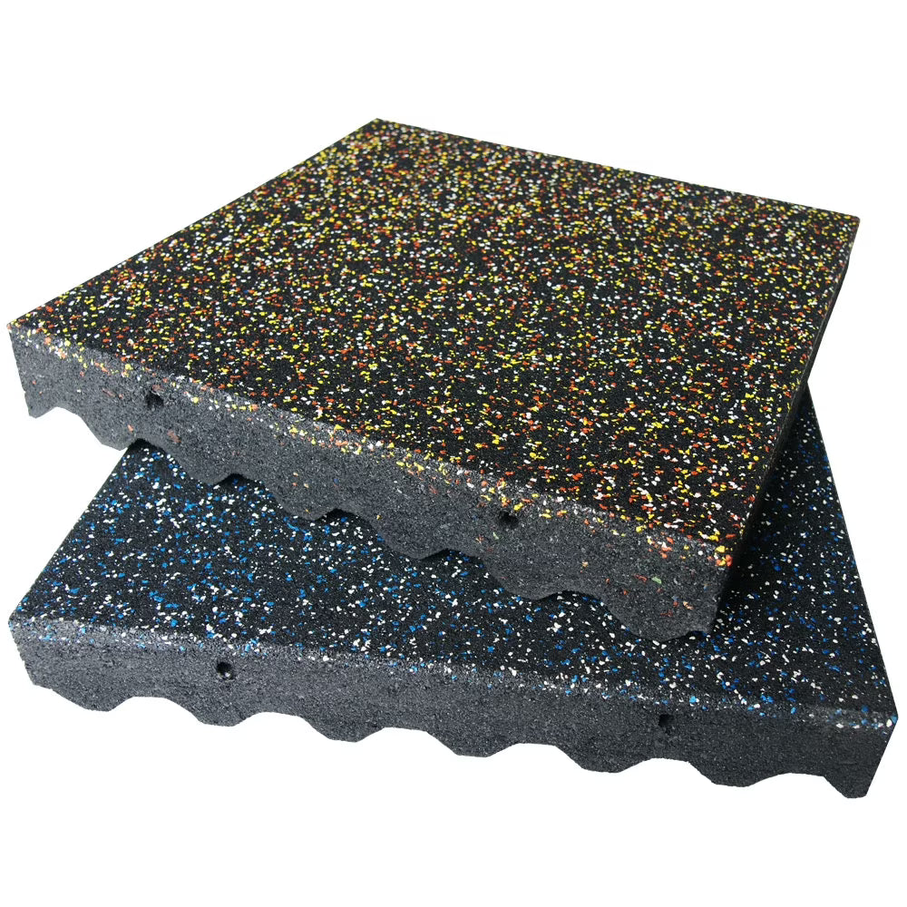 Rubber-Cal "Eco-Safety" Interlocking Playground Tiles - 3 x 19.5 x 19.5 Inch - 40 Pack - 111 Square Feet Coverage - Blue/White Speckled