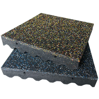 Rubber-Cal "Eco-Safety" Interlocking Playground Tiles - 3 x 19.5 x 19.5 Inch - 40 Pack - 111 Square Feet Coverage - Blue/White Speckled