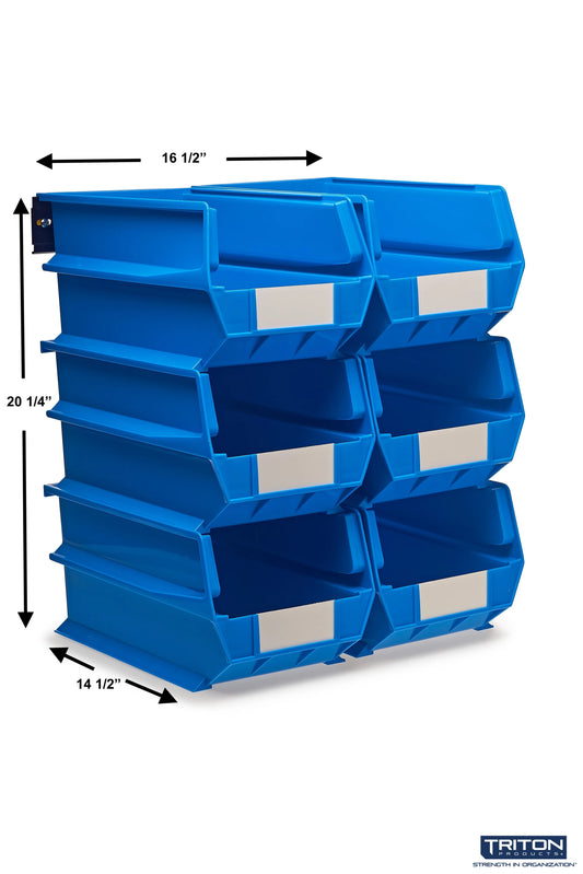 Triton Products LocBin 8-Piece Wall Storage Unit with 14-3/4"L x 8-1/4"W x 7"H Interlocking Poly Bins, 6ct, Wall Mount Rails 8-3/4"L with Hardware, 2pk Organizers