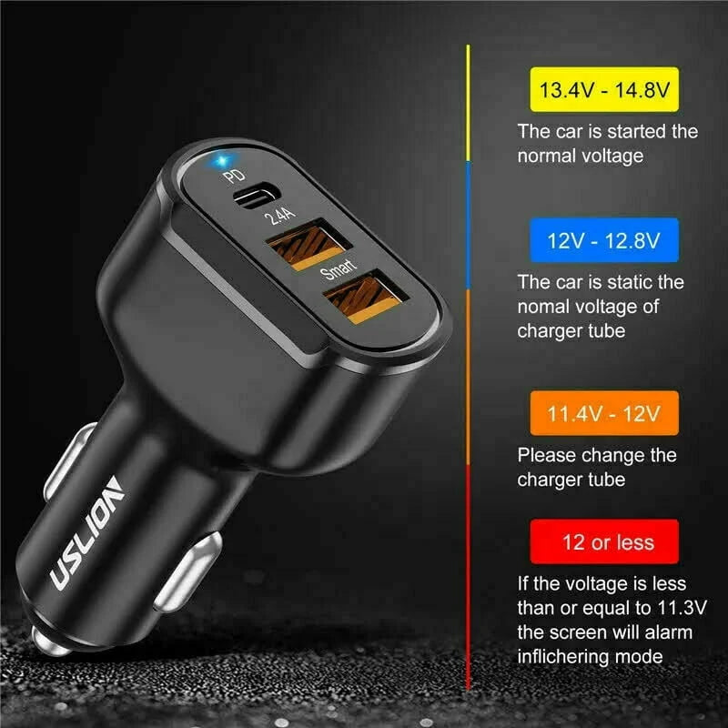 3in1 USB PD 30W Type-C Car Charger 2.4A Fast Charge Lighting Adapter For iPhone 13 12 11 Pro Max iPad Google pixel