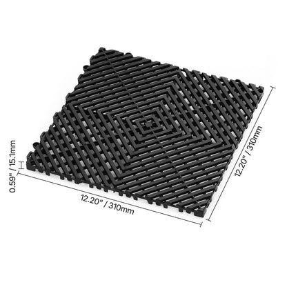 KFFKFF Drainage Floor Mat Set, 12? x 12? Modular Interlocking Padding, Set of 55 Connectable Drainage Mats, Slip-Resistant Black PP Drainage Floor and Bath Mat, Suitable for Garage, Garden