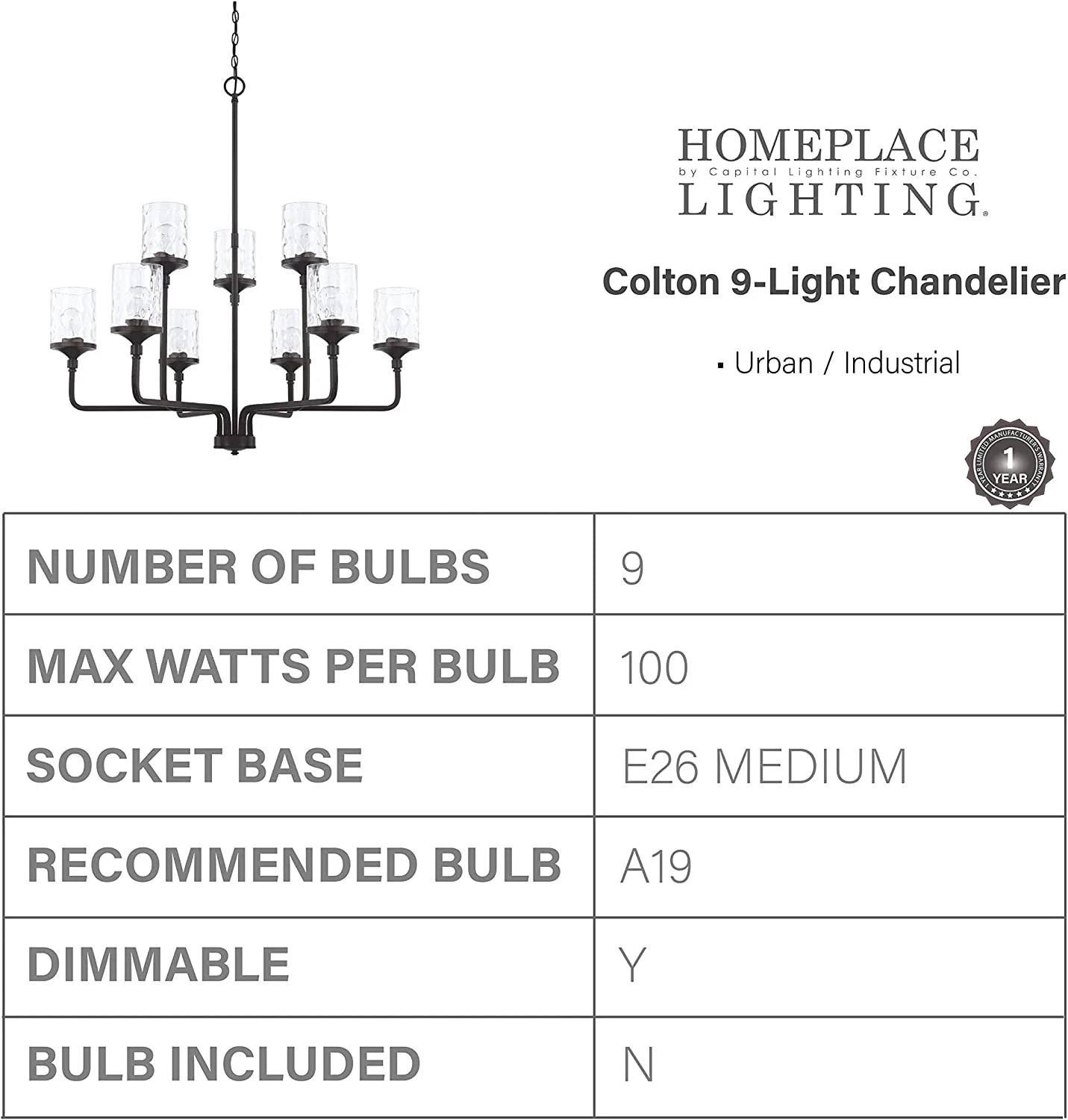 Capital Lighting 428891-451 Colton 9 Light 38" Wide Chandelier - Brass