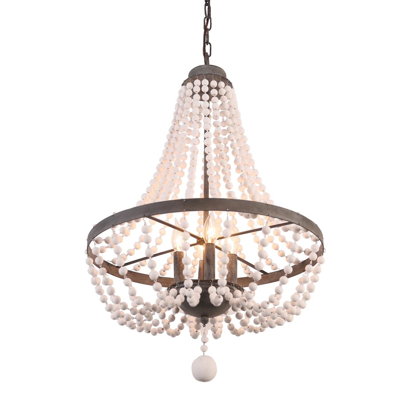 Oaks Aura 4-Light Farmhouse Wood Beaded Chandelier Adjustable Height Black Finish Boho Pendant Lighting