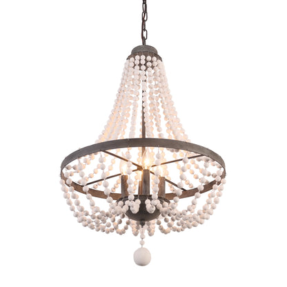 Oaks Aura 4-Light Farmhouse Wood Beaded Chandelier Adjustable Height Black Finish Boho Pendant Lighting