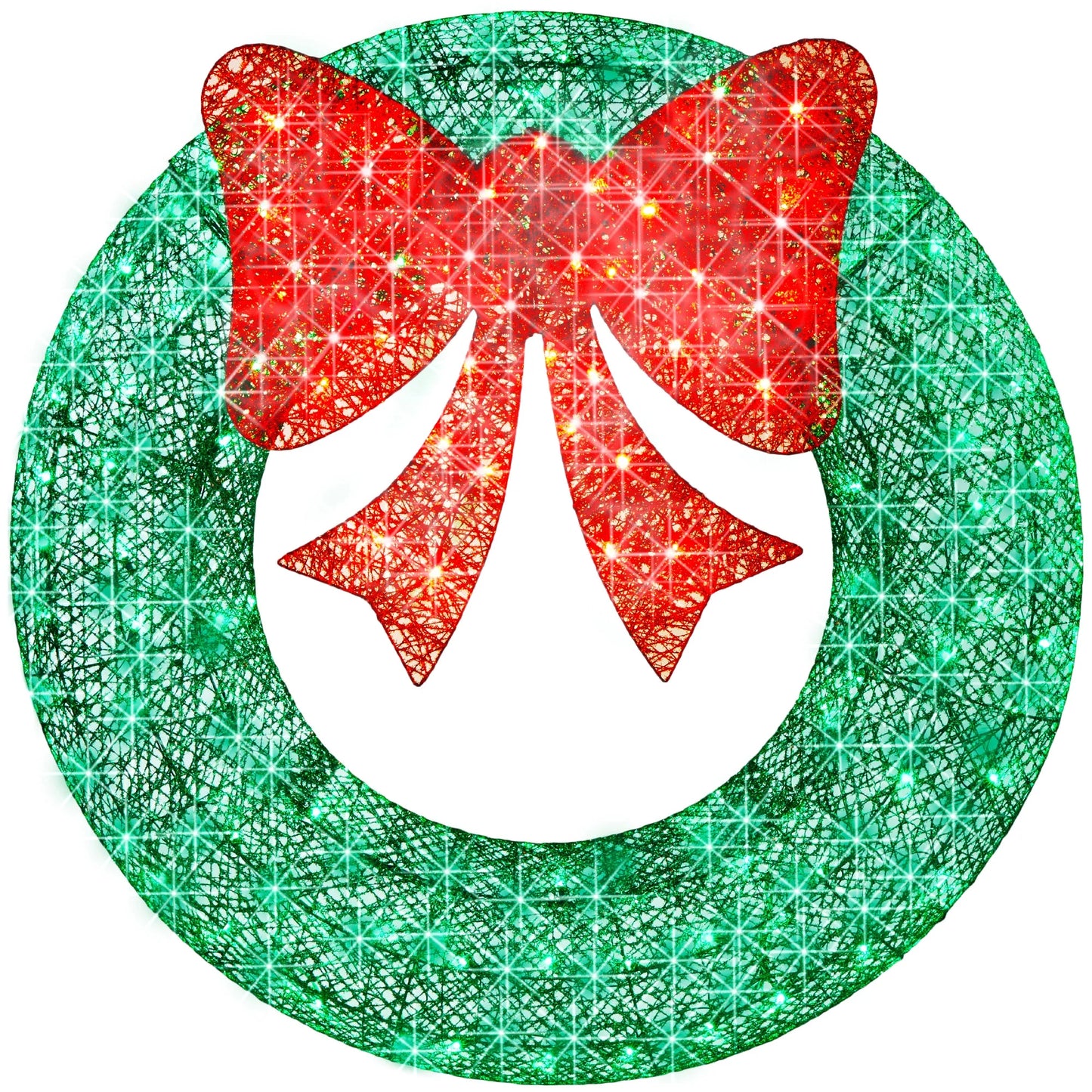 Best Choice Products 60in Pre-Lit Outdoor Christmas Wreath, LED Metal Holiday Decor w/206 Lights, Bow - Green/Red
