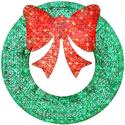 Best Choice Products 60in Pre-Lit Outdoor Christmas Wreath, LED Metal Holiday Decor w/206 Lights, Bow - Green/Red