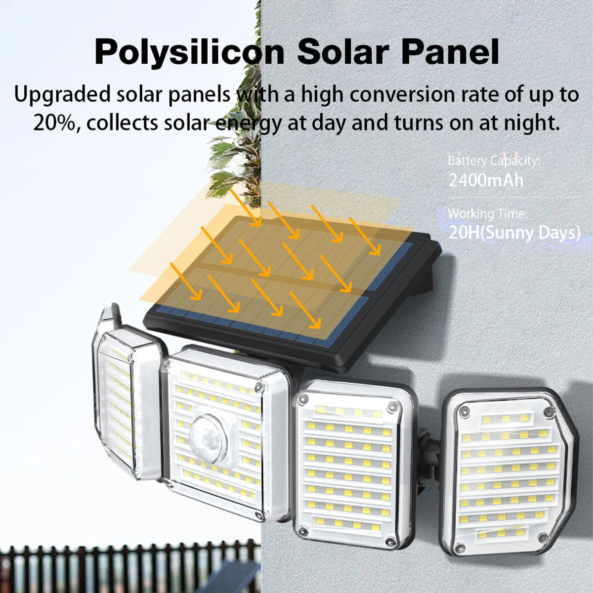 2/1 Pack Solar Lights Outdoor,5 Adjustable Heads Solar Flood Lights,214 LED 3 Lighting Modes Dimmable IP65 Waterproof, Motion Sensor Security Wall Lights