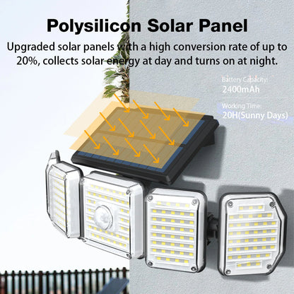 2/1 Pack Solar Lights Outdoor,5 Adjustable Heads Solar Flood Lights,214 LED 3 Lighting Modes Dimmable IP65 Waterproof, Motion Sensor Security Wall Lights