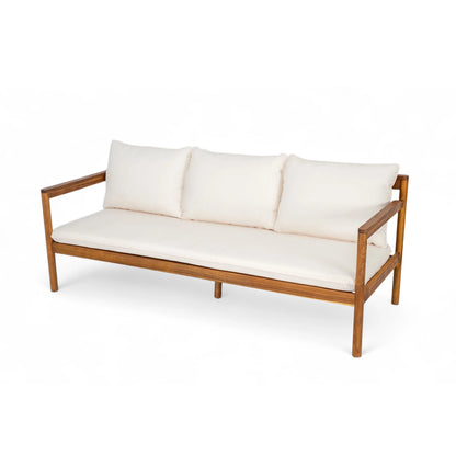 Christopher Knight Home Outdoor Patio 3-Seater Sofa with Rope Back and Cushions, Acacia Wood Frame, Cream+Teak