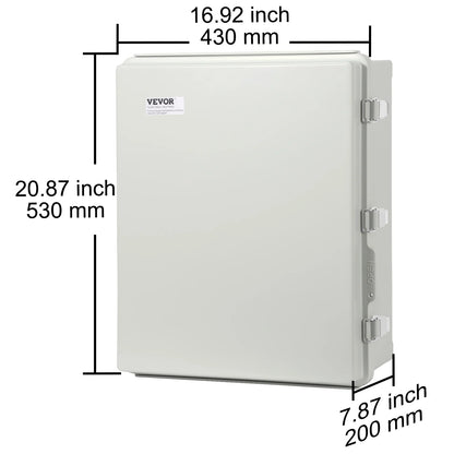 VEVOR Outdoor Electrical Junction Box, 20.87 x 16.92 x 7.87 in, ABS Plastic Electrical Enclosure Box with Hinged Cover Stainless Steel Latch, IP67 Dustproof Waterproof