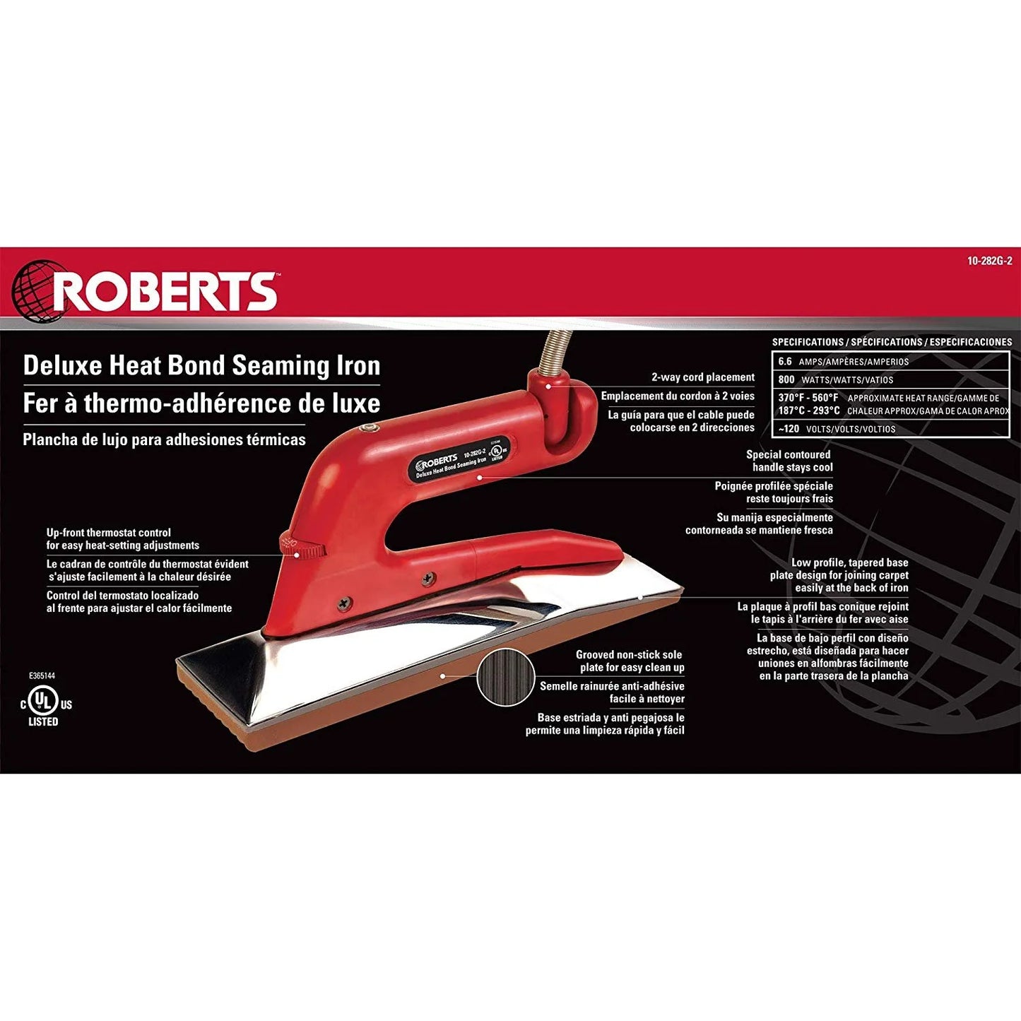 Roberts 10-282G-2 Deluxe Heat Bond Carpet Iron with Non-Stick Grooved Base