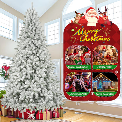 Qunler 9ft Snow Flocked Christmas Tree with 2028 Tips, Artificial Snowy Xmas Pine Tree with Reinforced Metal Base for Home Office Party Holiday Decorations ,White(NO Light)